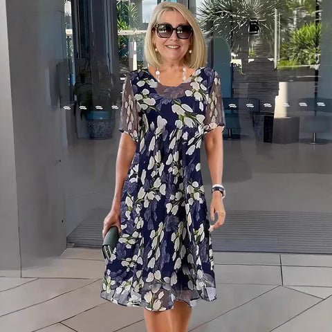 Robe Femme Chiffon Fluide Imprimé Floral Élégante
