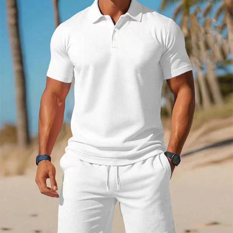 Ensemble homme été avec polo et short à cordon