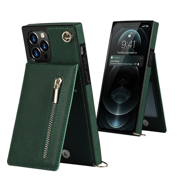 Housse iPhone en cuir avec porte-cartes zippé – Élégante, pratique et sécurisée