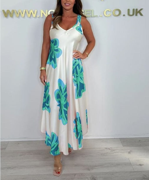 Robe Femme Maxi Imprimée Bretelles Col V Fluide Été Élégant