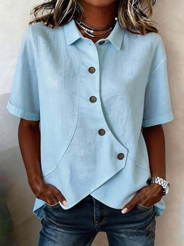 Chemise femme asymétrique à boutons avec col élégant structuré