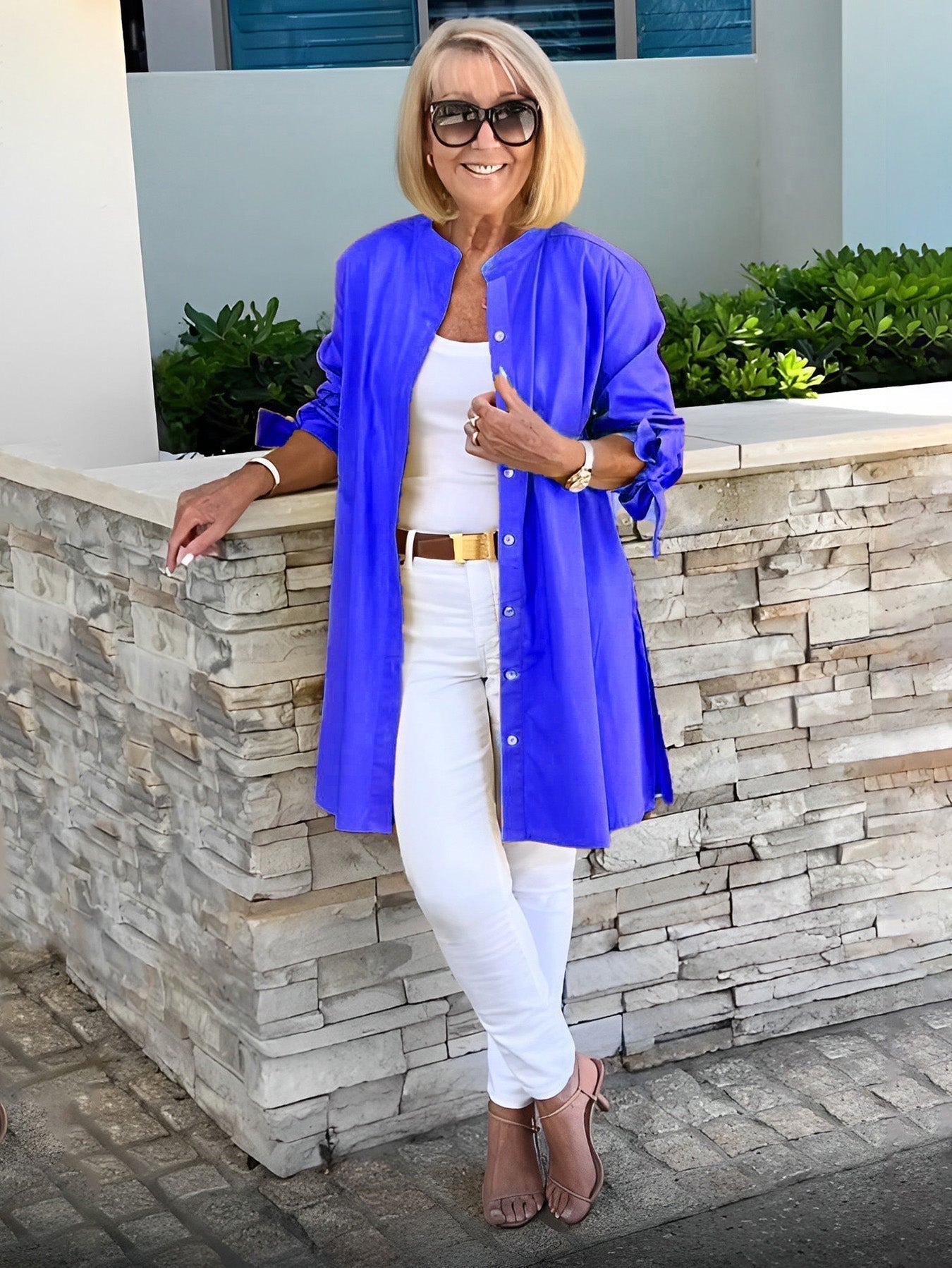 Veste Chemise Longue Femme en Coton Boutonnée Élégante
