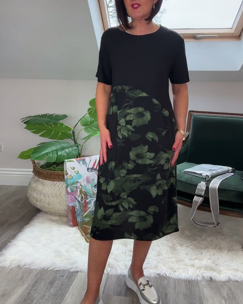 Robe Femme Décontractée Patchwork Floral Coupe Droite Confort