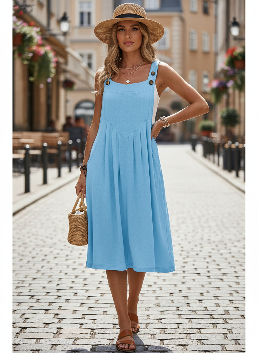 Combinaison femme ample sans manches à bretelles boutonnées