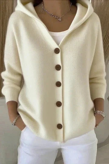 Cardigan femme à capuche boutonné coupe ample