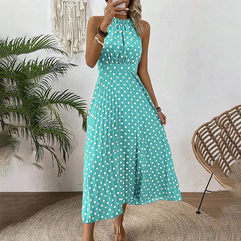 Robe maxi femme à pois avec col halter