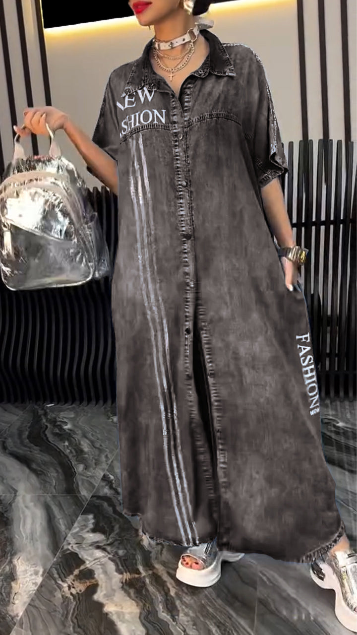 Robe Longue Femme Denim Tencel Boutonnée pour Été Confortable et Décontractée