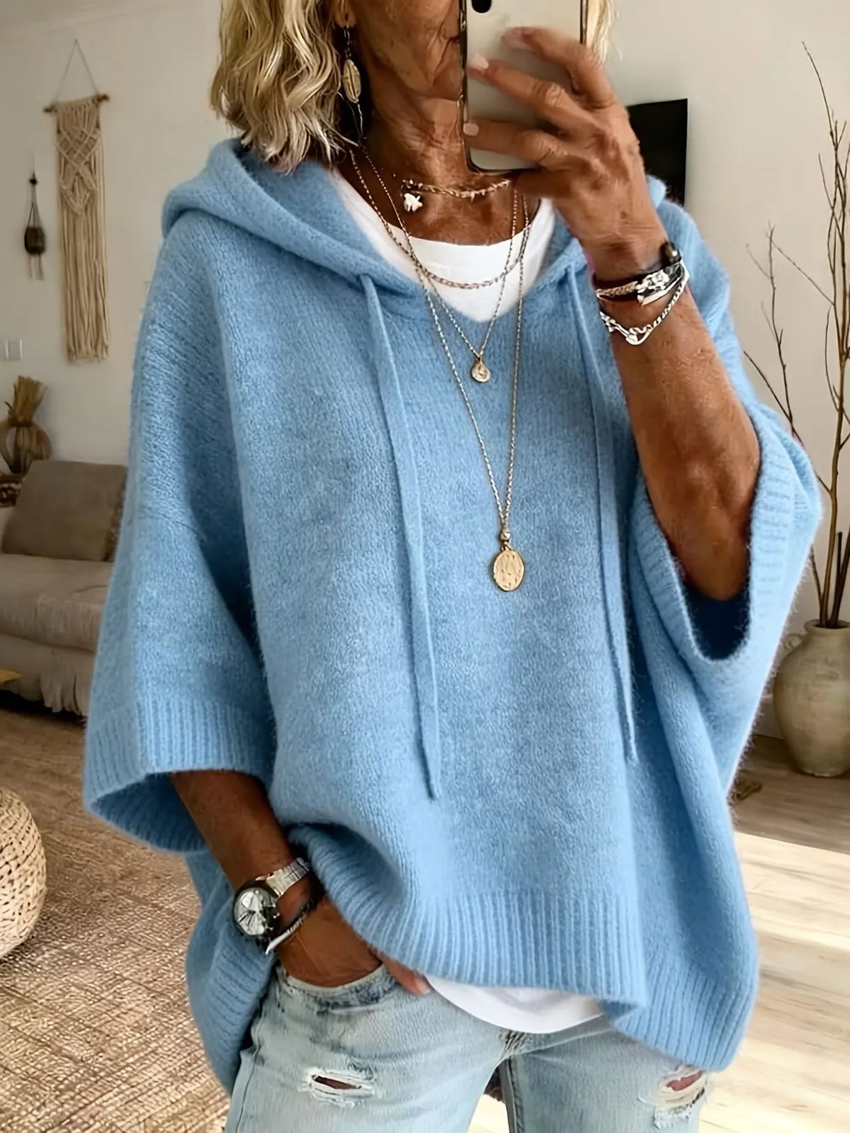 Pull à capuche oversize en maille douce pour femme