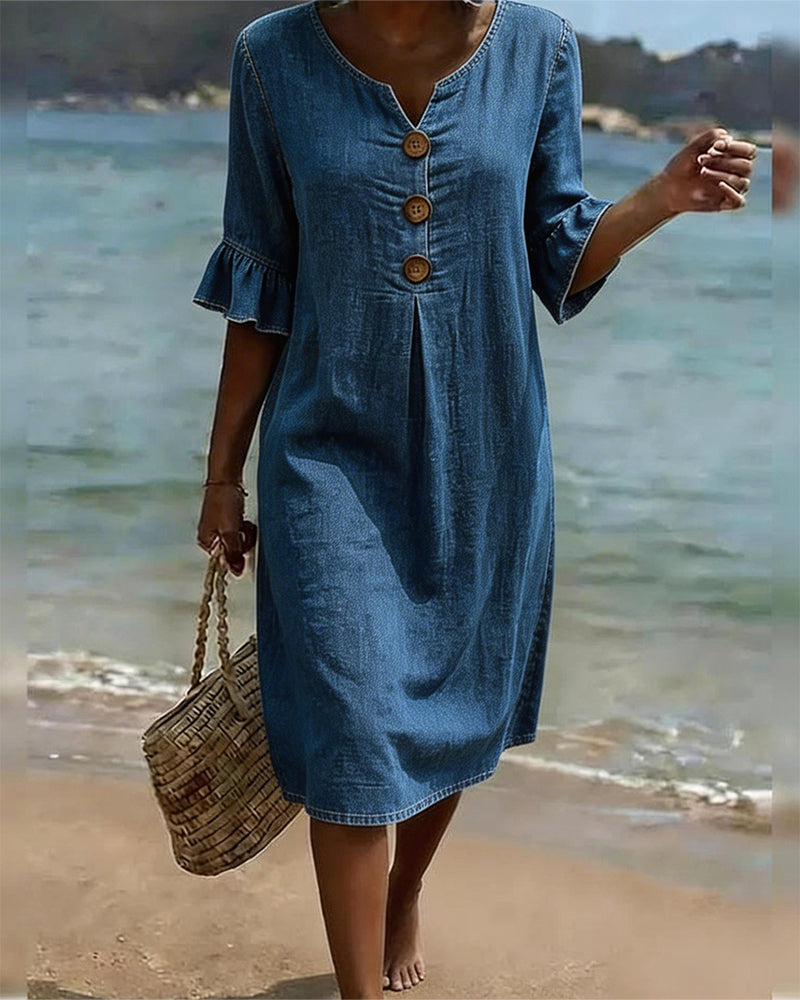 Robe Femme Denim Fluide Manches Volantées Élégante Été
