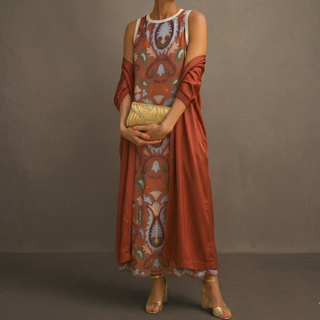Ensemble femme robe longue avec veste assortie