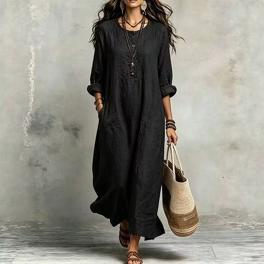 Robe longue ample femme à manches longues et poches