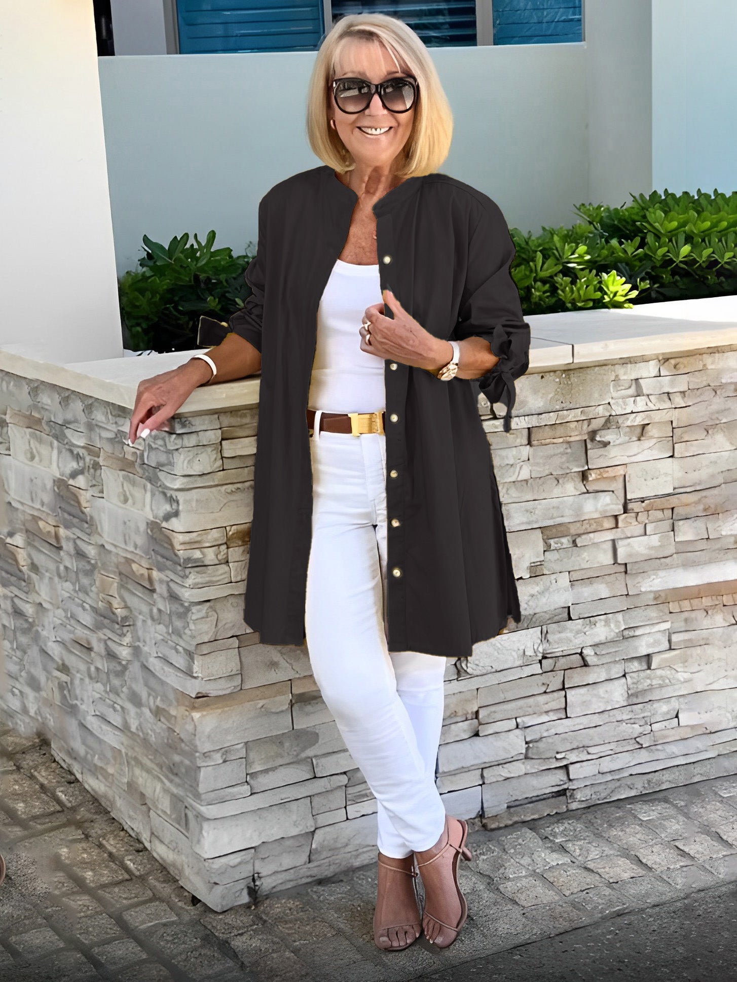 Veste Chemise Longue Femme en Coton Boutonnée Élégante