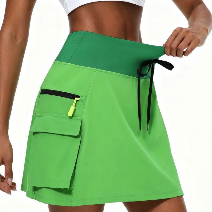 Jupe short femme sportive taille haute avec poches zippées