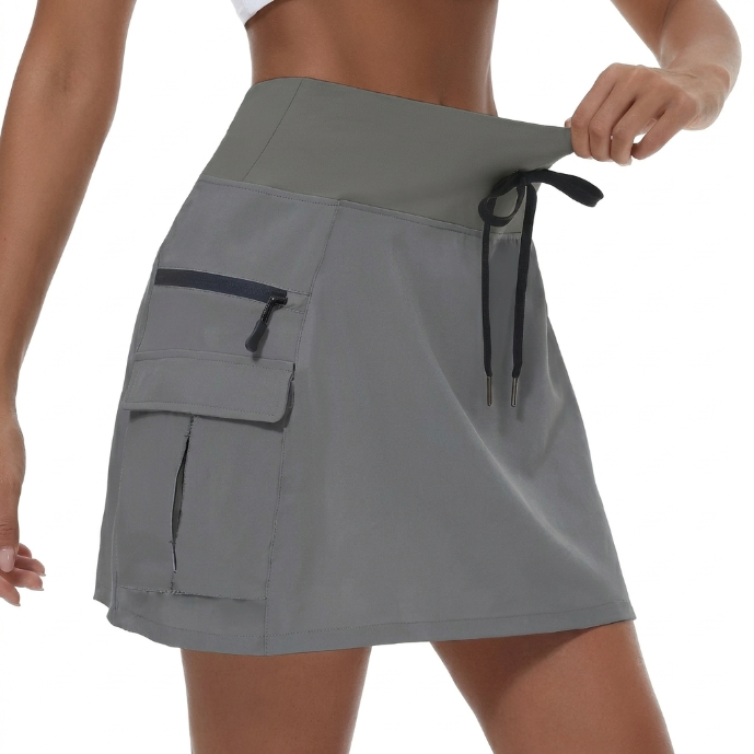 Jupe short femme sportive taille haute avec poches zippées