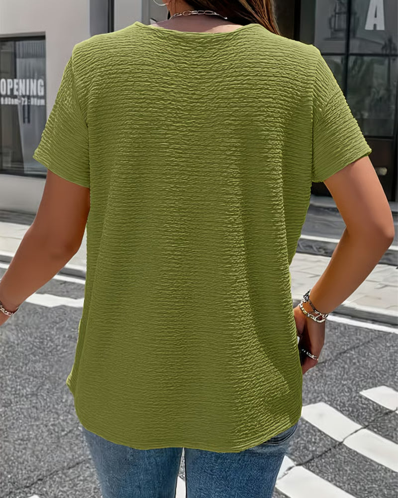 T-shirt Femme Col Rond Boutons Coupe Fluide Style Décontracté Élégant