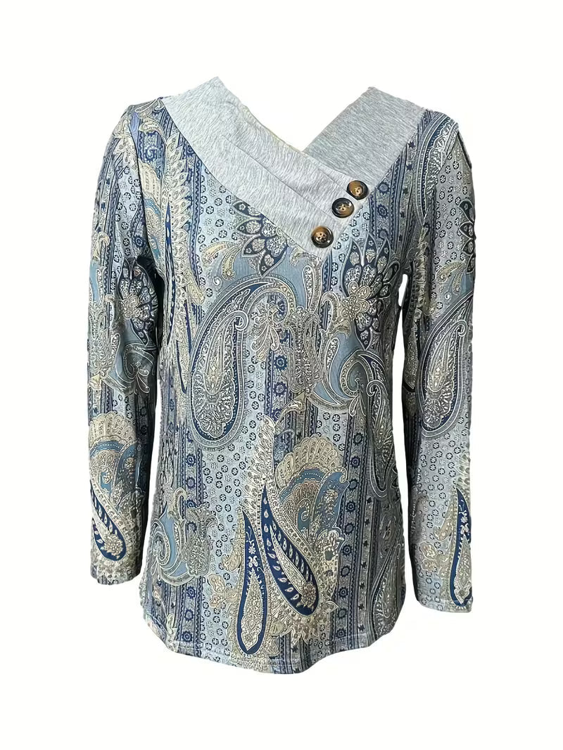Haut femme imprimé paisley à col croisé boutonné