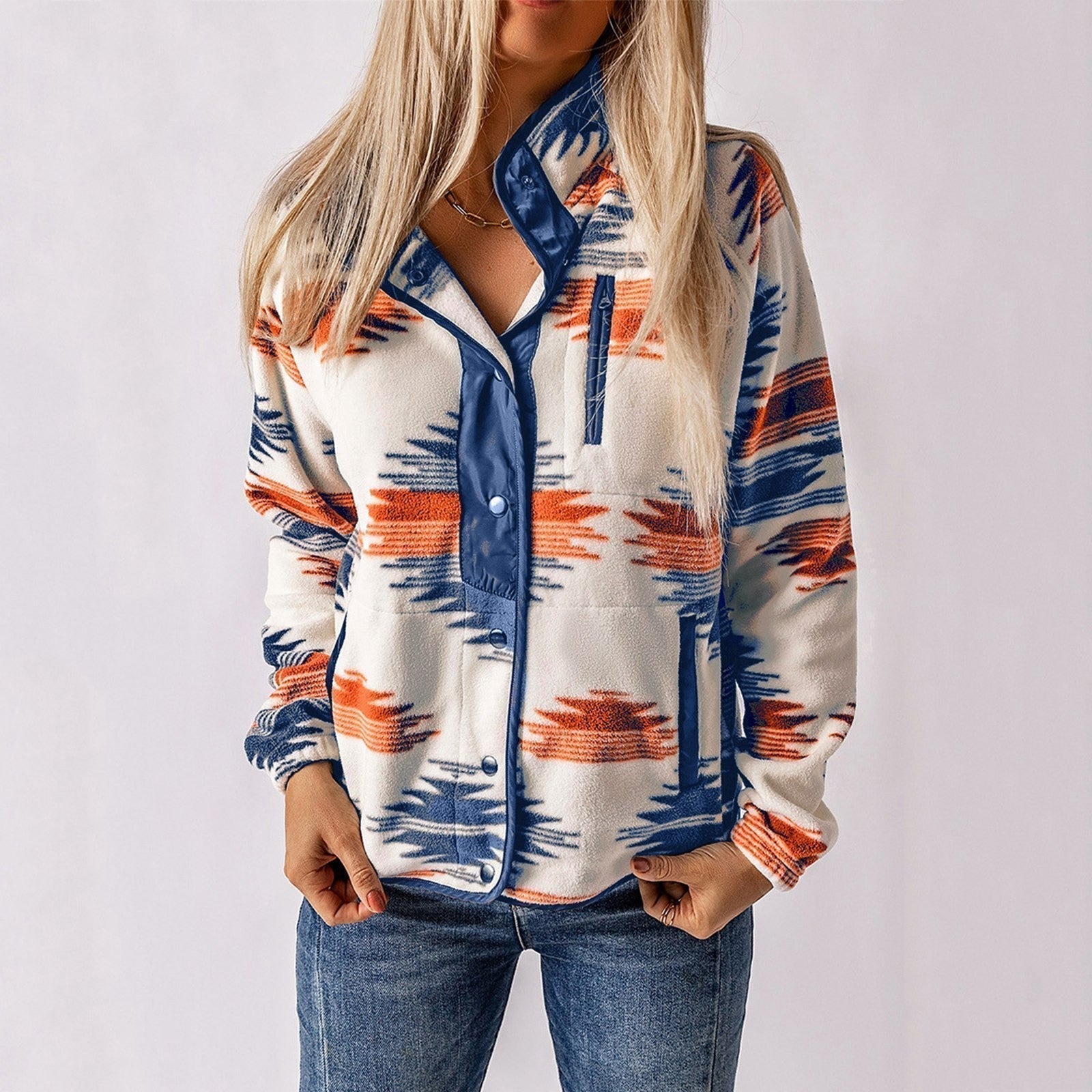Veste polaire femme imprimée – veste chaude casual en tissu doux pour automne hiver