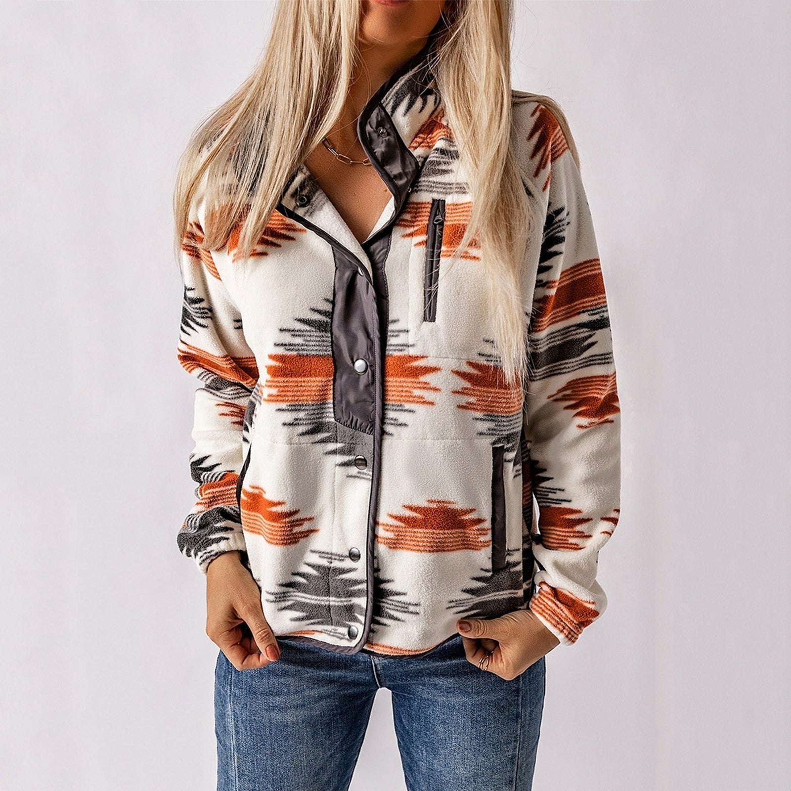 Veste polaire femme imprimée – veste chaude casual en tissu doux pour automne hiver
