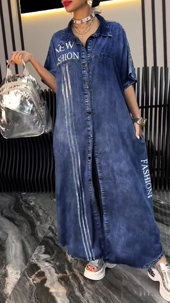 Robe Longue Femme Denim Tencel Boutonnée pour Été Confortable et Décontractée