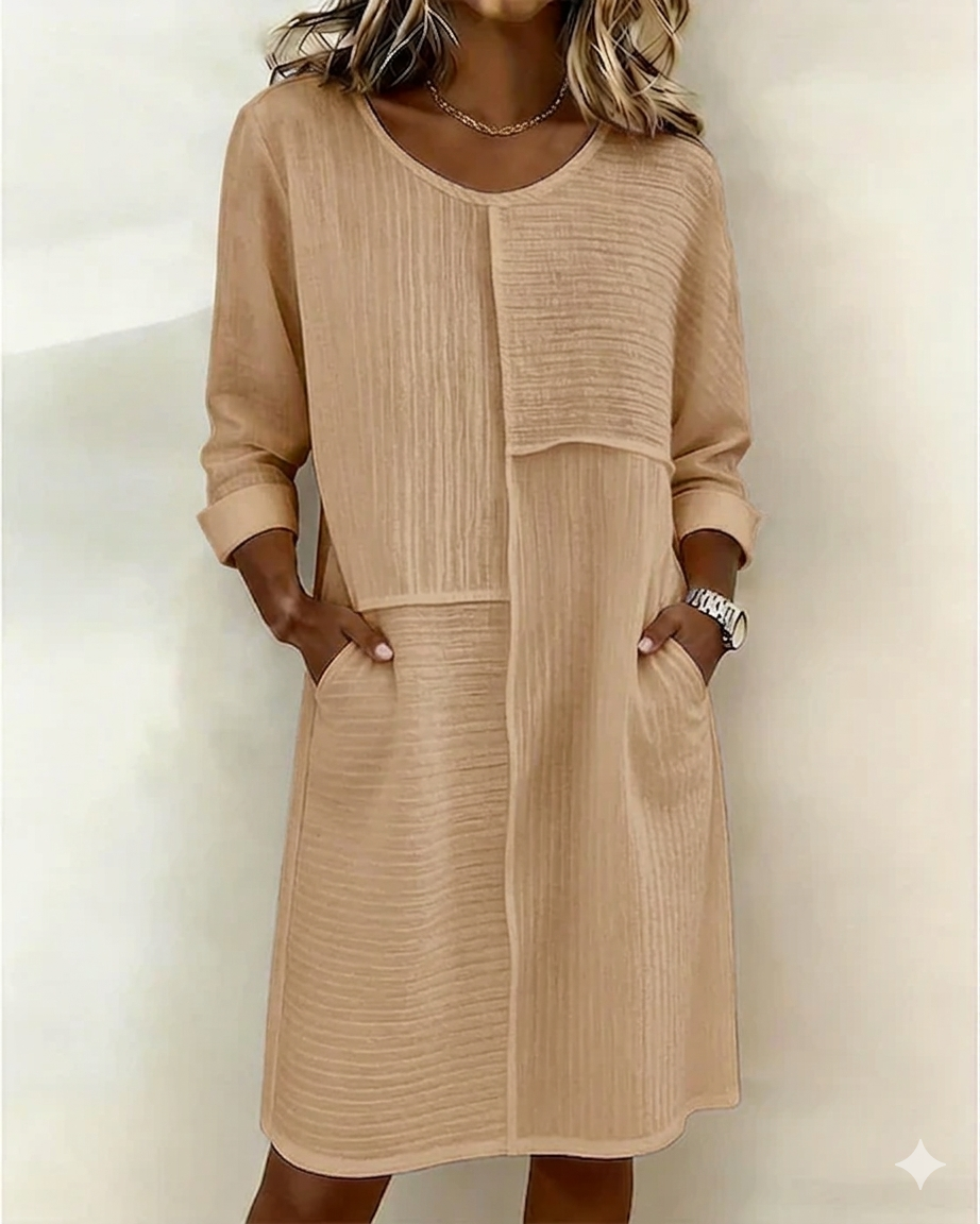 Robe Femme Coton Lin Texturée Coupe Fluide Élégante