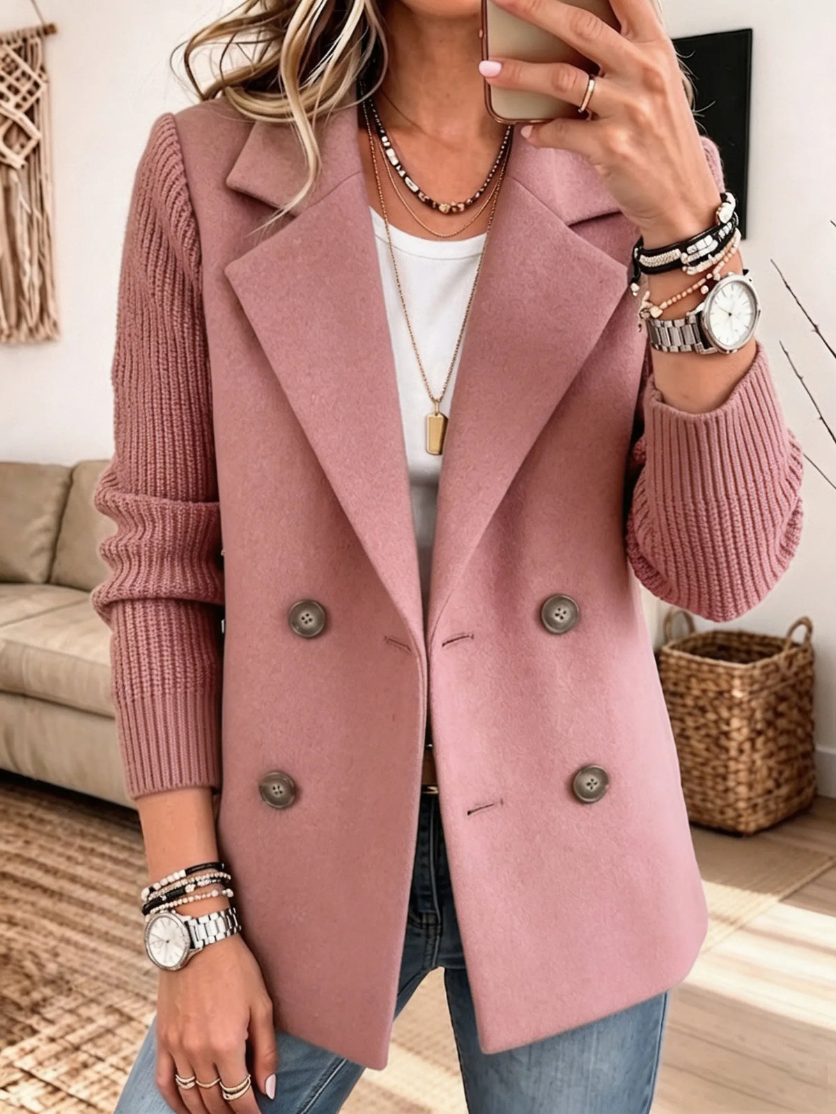 Veste femme chic avec manches en tricot côtelé