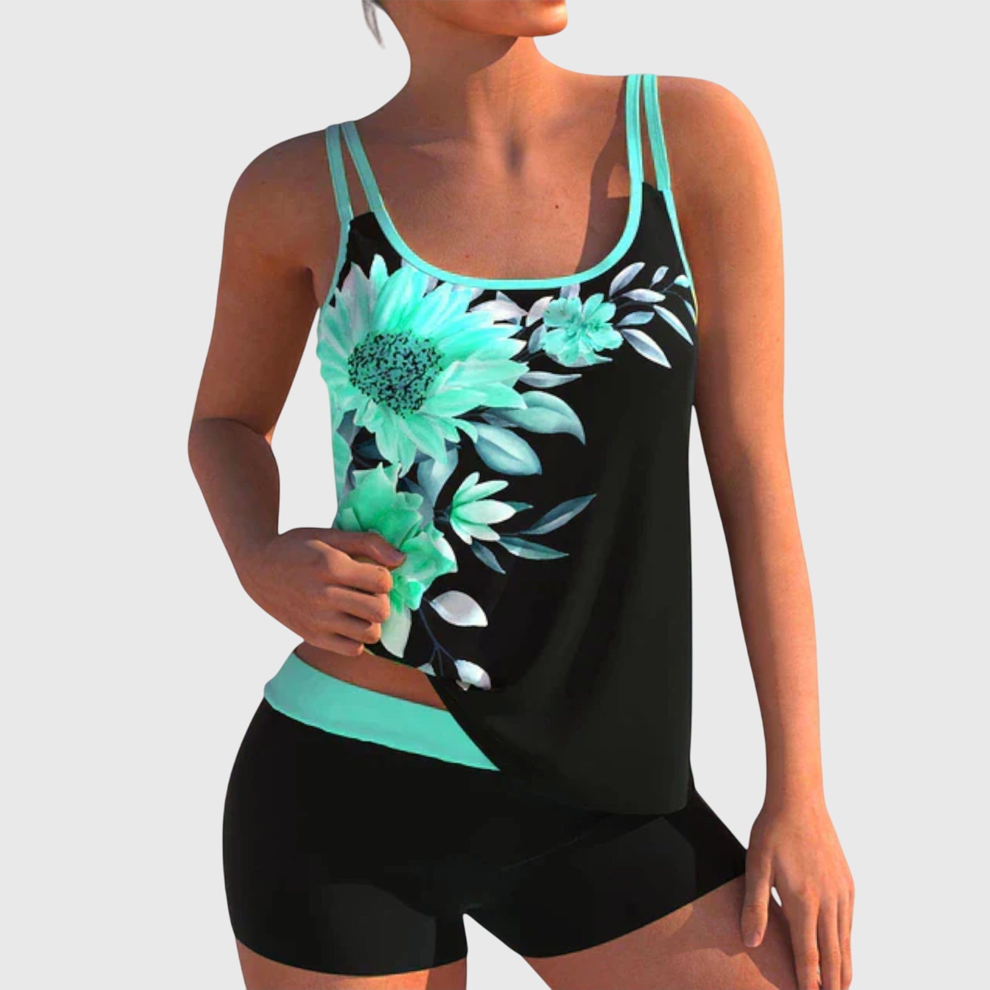 Maillot de Bain Deux Pièces Femme Tankini Floral Short Sportif