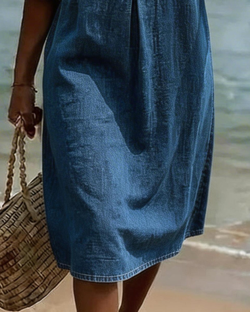 Robe Femme Denim Fluide Manches Volantées Élégante Été