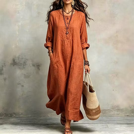 Robe longue ample femme à manches longues et poches