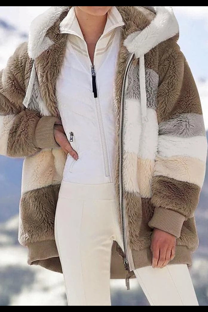 Veste polaire femme à capuche avec blocs de couleur