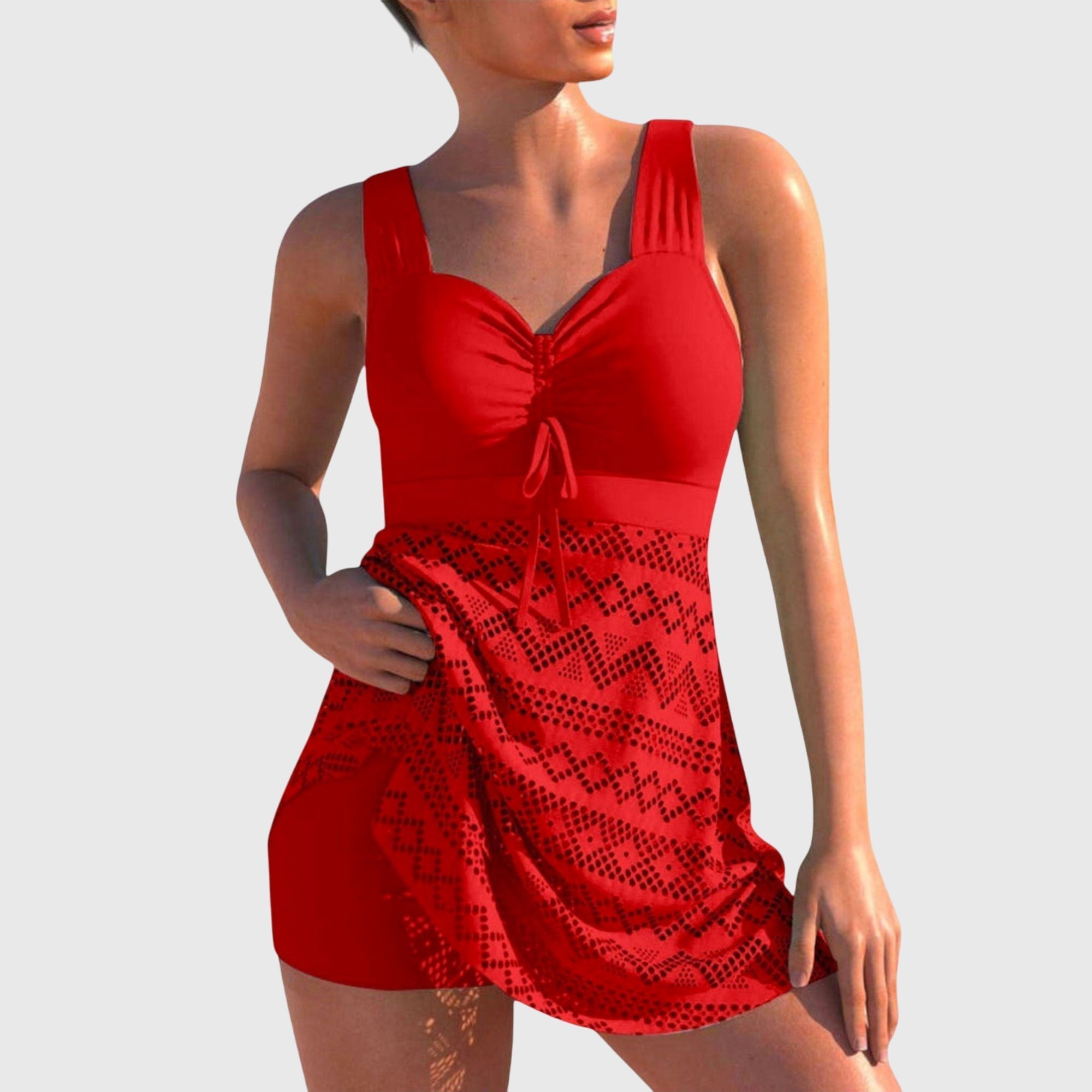 Maillot de Bain Deux Pièces Femme Tankini Jupe Dentelle Lien Frontal