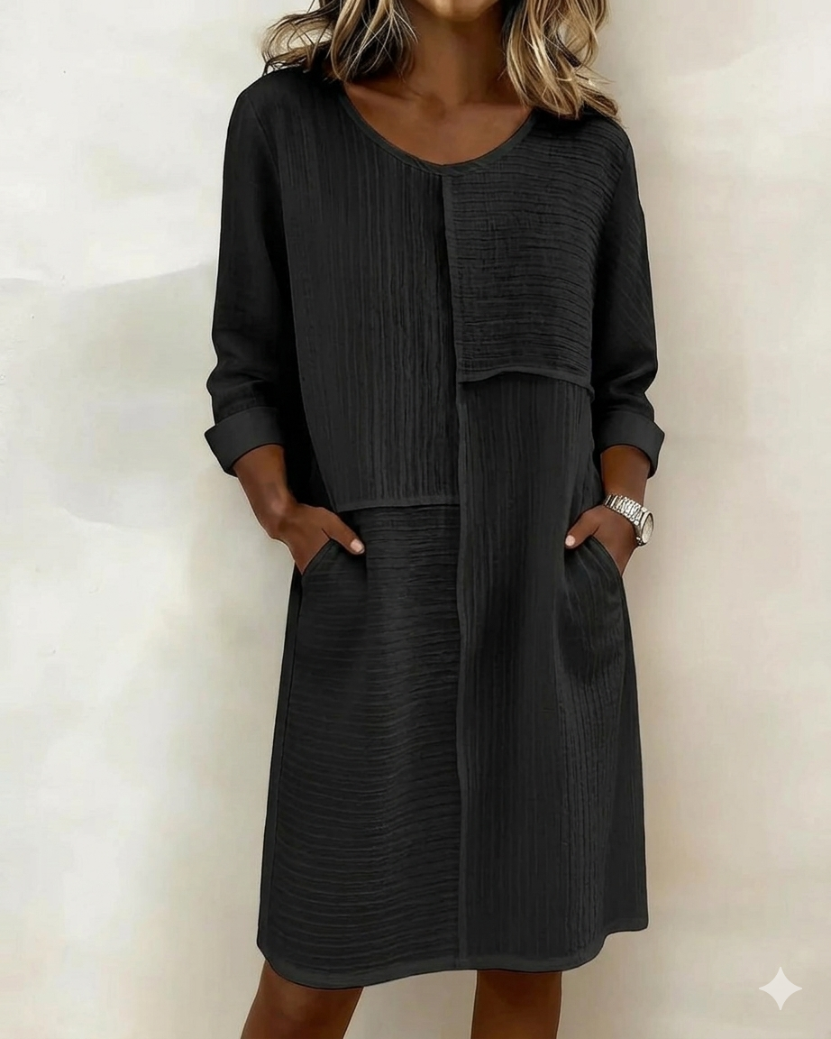 Robe Femme Coton Lin Texturée Coupe Fluide Élégante