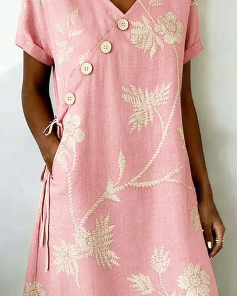 Robe femme à imprimé floral avec boutons décoratifs
