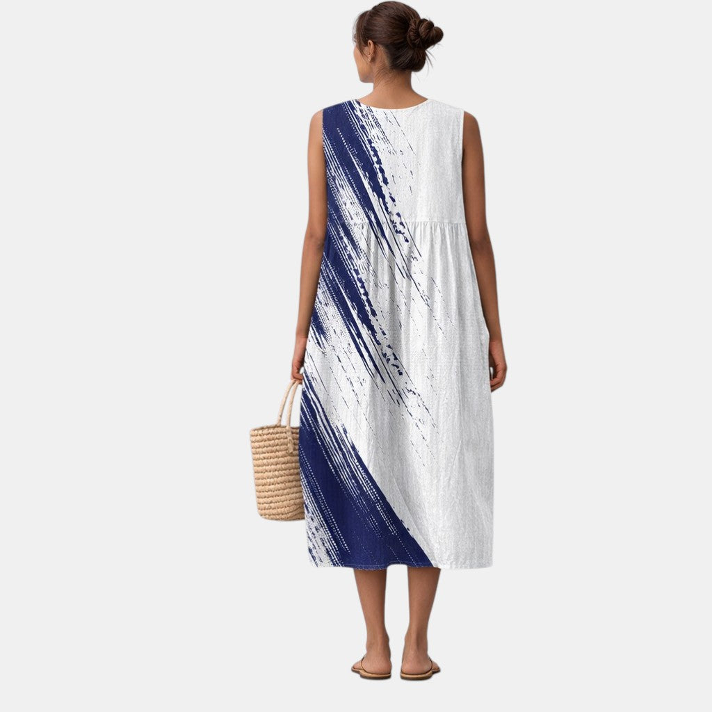 Robe midi femme sans manches à imprimé graphique bleu