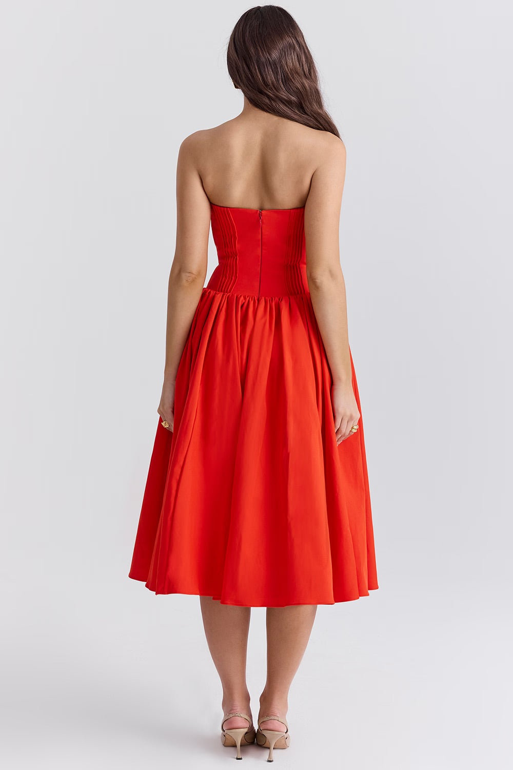 Robe Femme Midi Sans Bretelles Coupe Évasée Structurée