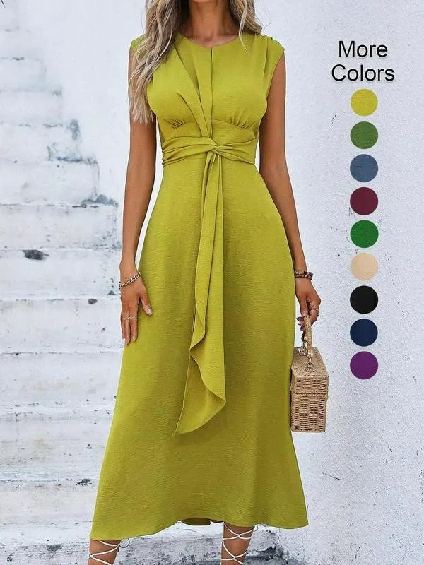 Robe longue femme sans manches avec taille drapée élégante