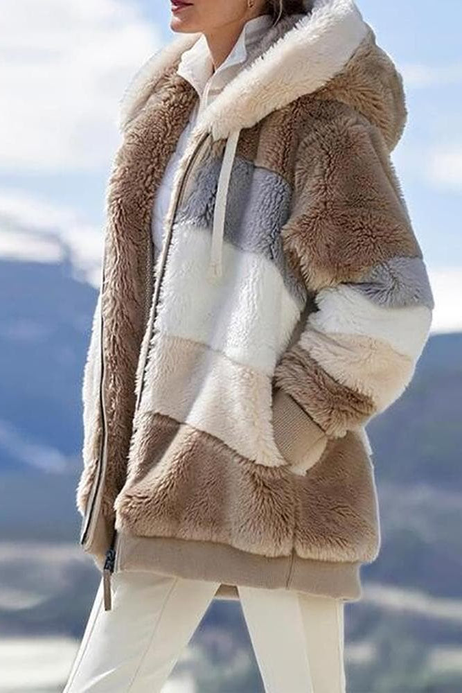 Veste polaire femme à capuche avec blocs de couleur