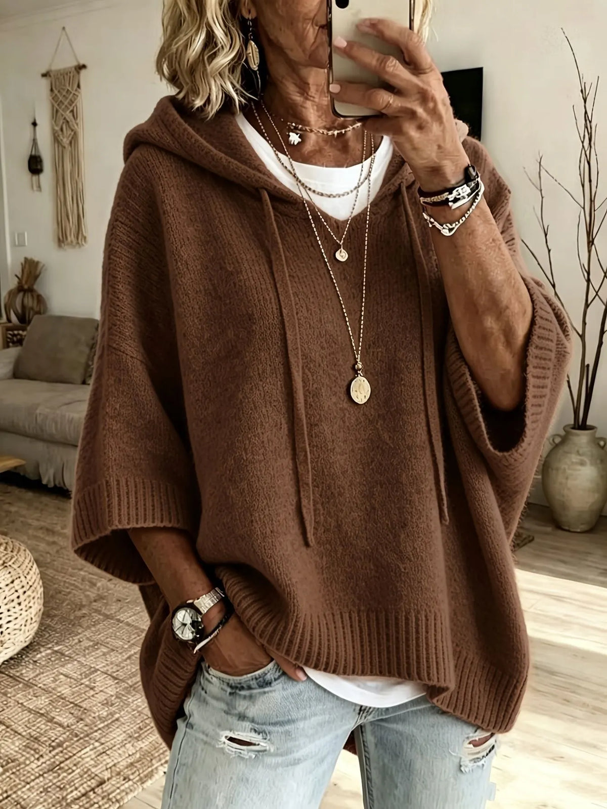 Pull à capuche oversize en maille douce pour femme