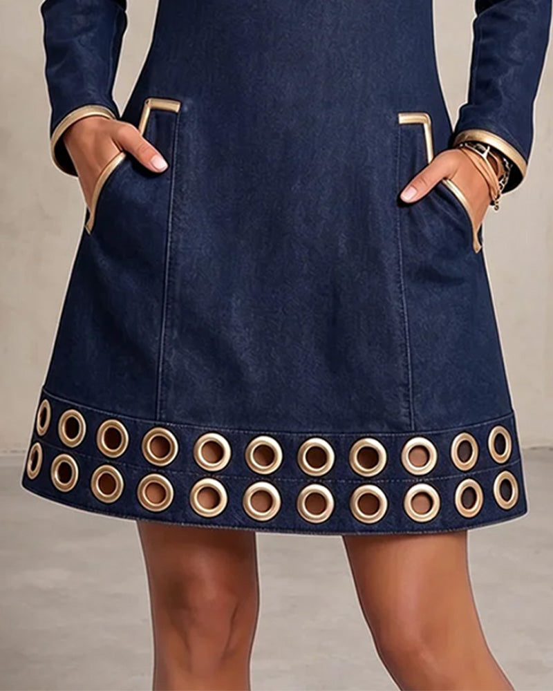 Robe courte femme en denim à col zippé et œillets