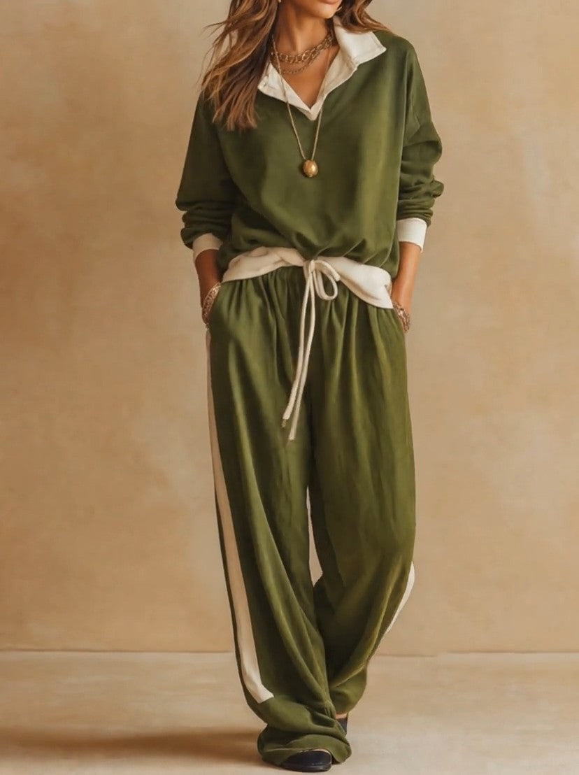 Ensemble femme à col polo et pantalon large