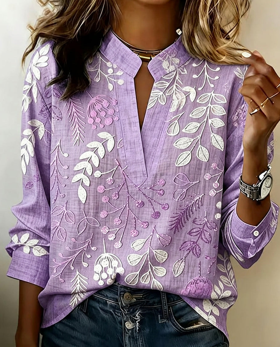 Blouse Femme Florale Coton Col V Coupe Élégante Été