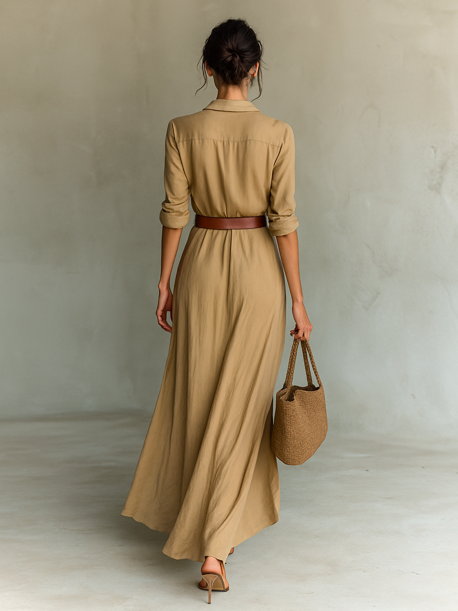 Robe maxi femme chemise avec ceinture ajustable
