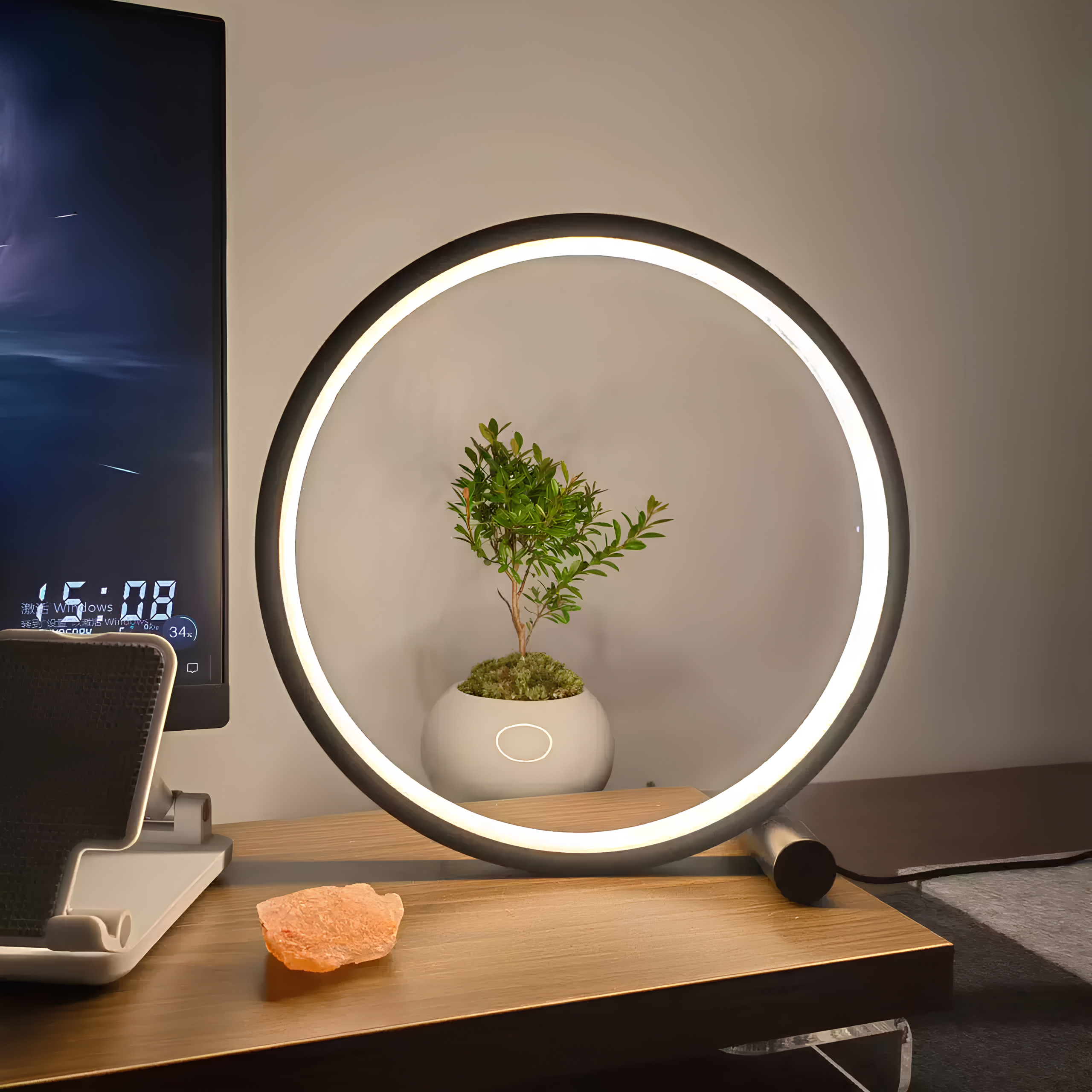 Lampe de chevet LED design halo – Lampe d’ambiance moderne intensité réglable