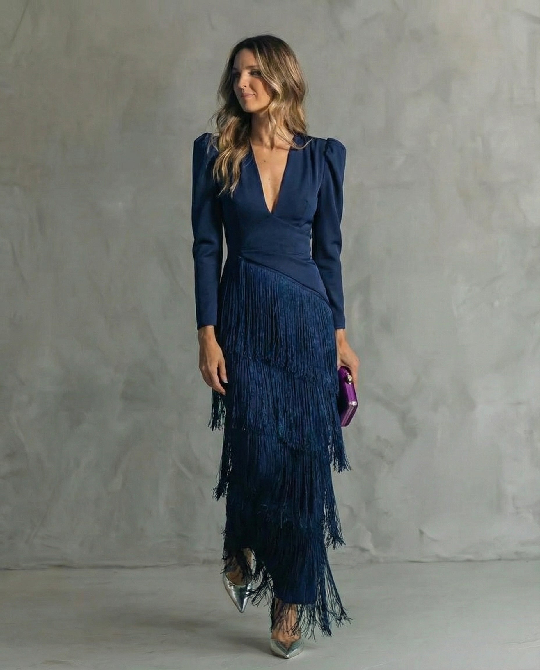 Robe Femme Midi Élégante À Franges Coupe Fluide Moderne