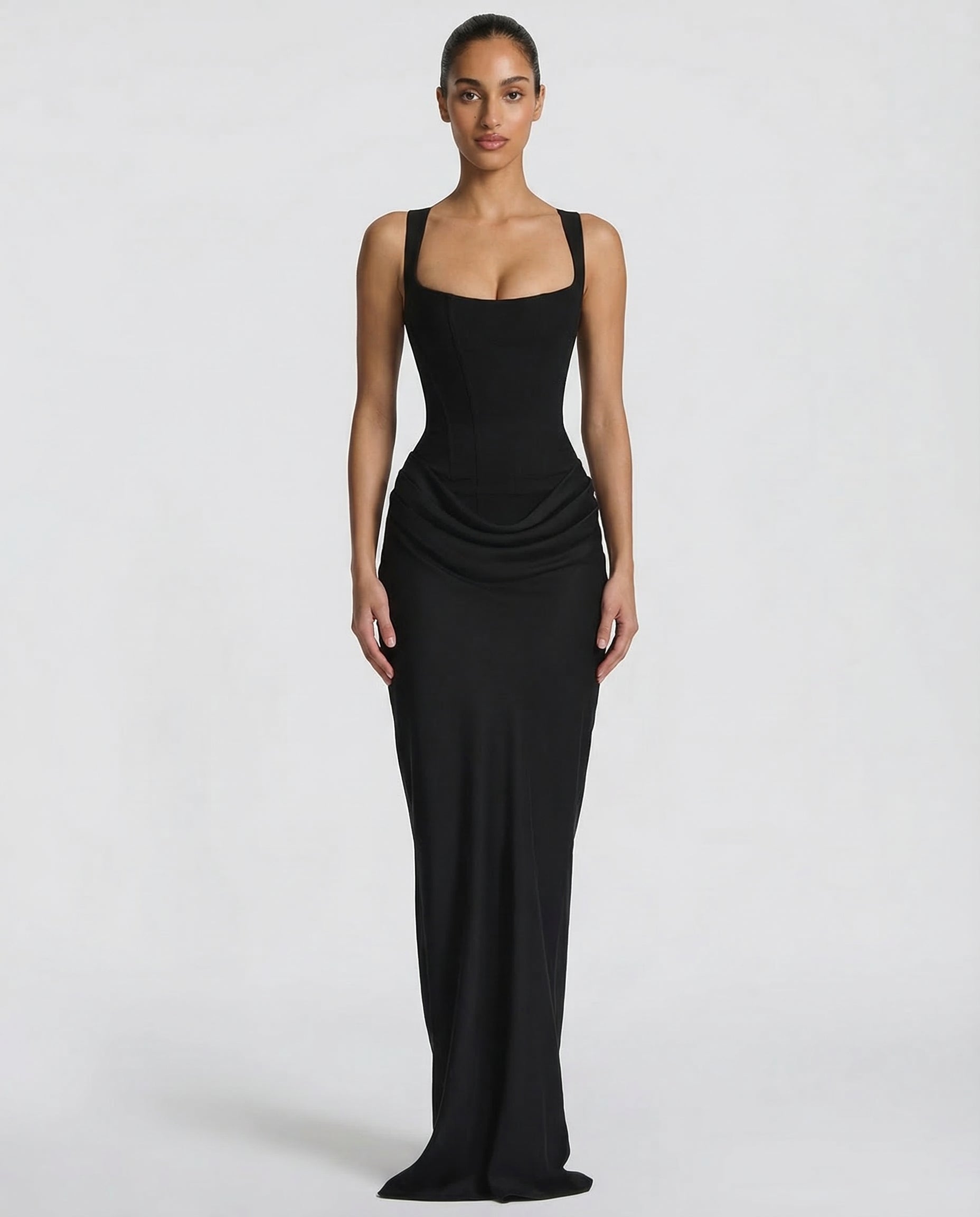 Robe Maxi Ajustée Satinée avec Effet Sablier Élégant