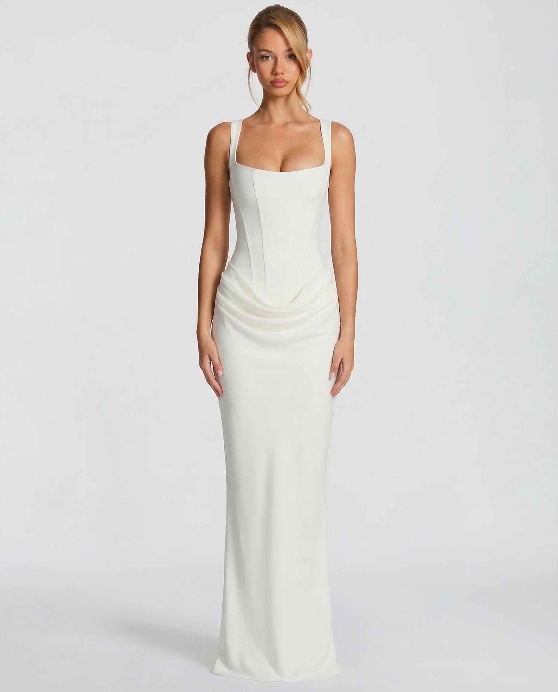 Robe Maxi Ajustée Satinée avec Effet Sablier Élégant