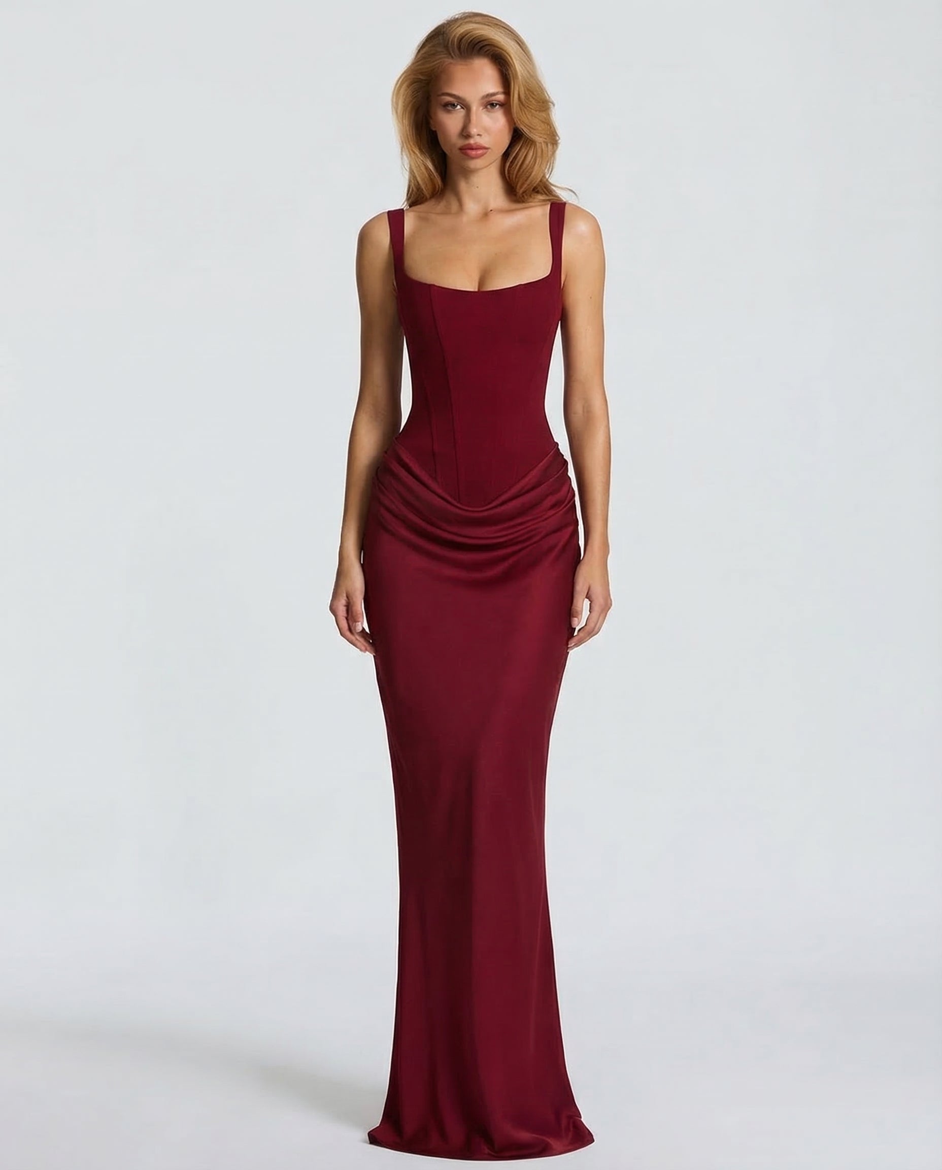 Robe Maxi Ajustée Satinée avec Effet Sablier Élégant