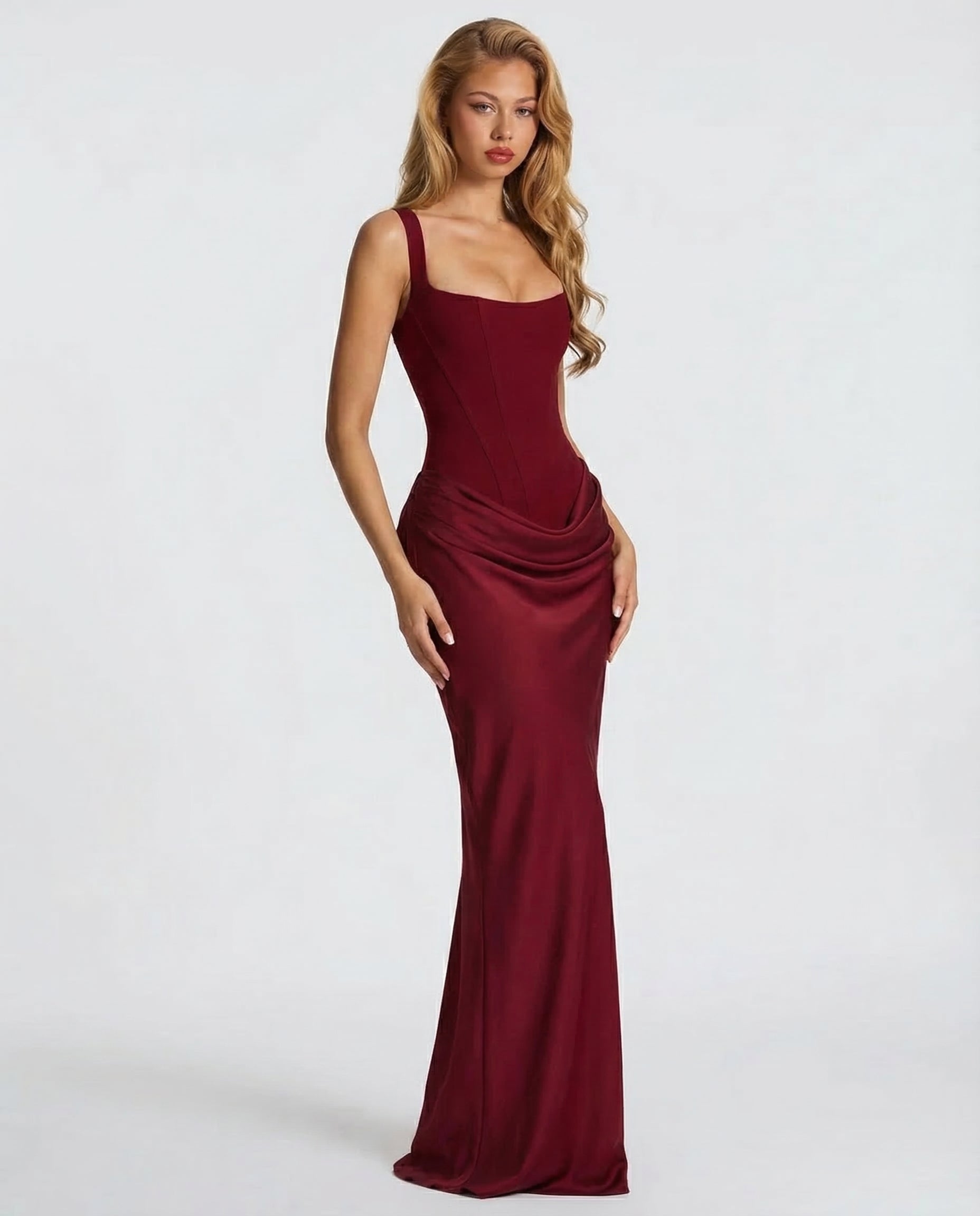 Robe Maxi Ajustée Satinée avec Effet Sablier Élégant