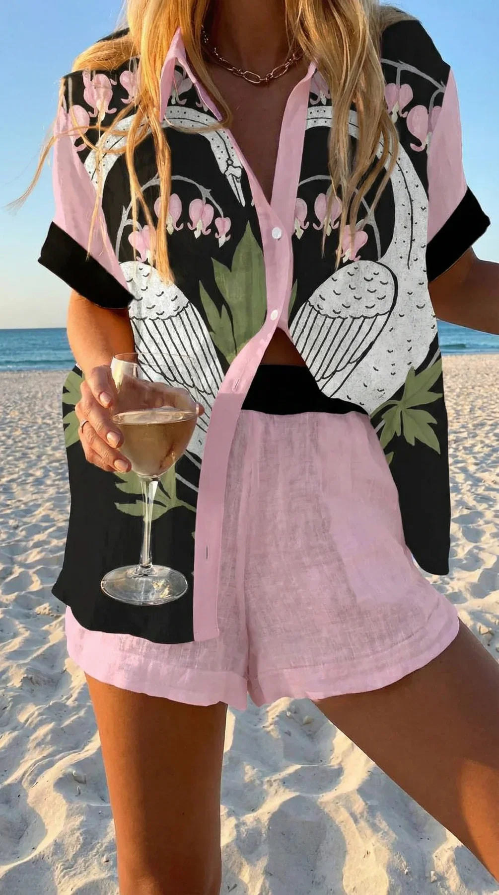 Ensemble Bohème Femme avec Chemise et Short à Imprimé Artistique