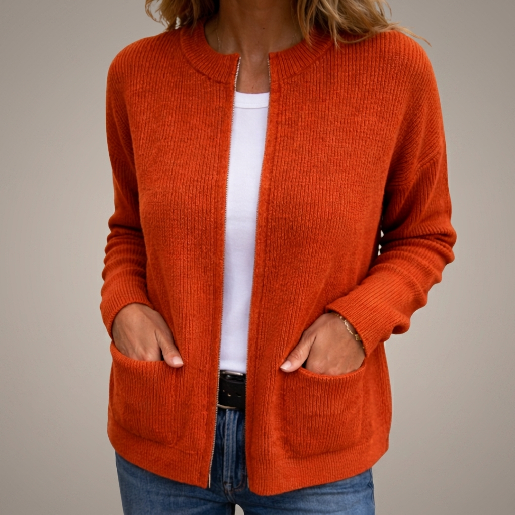 Gilet femme zippé en tricot doux avec poches