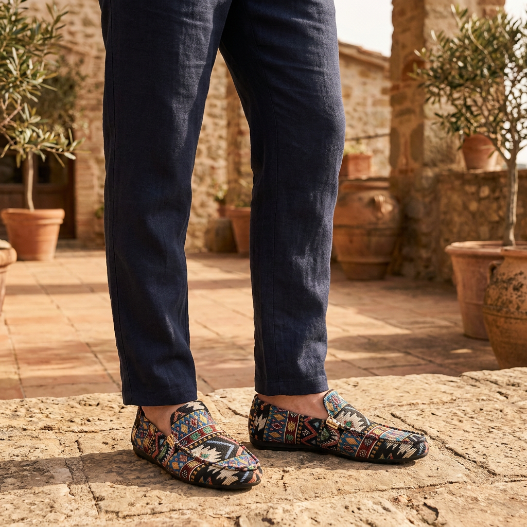 Mocassins homme confort à motif ethnique